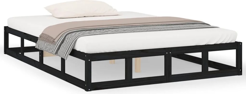 vidaXL Cadru de pat mic dublu, negru, 120x190 cm, lemn masiv