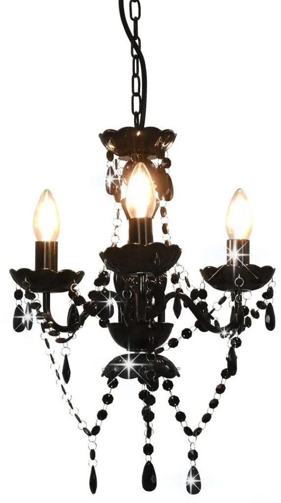 vidaXL Candelabru cu mărgele, negru, rotund, 3 becuri E14