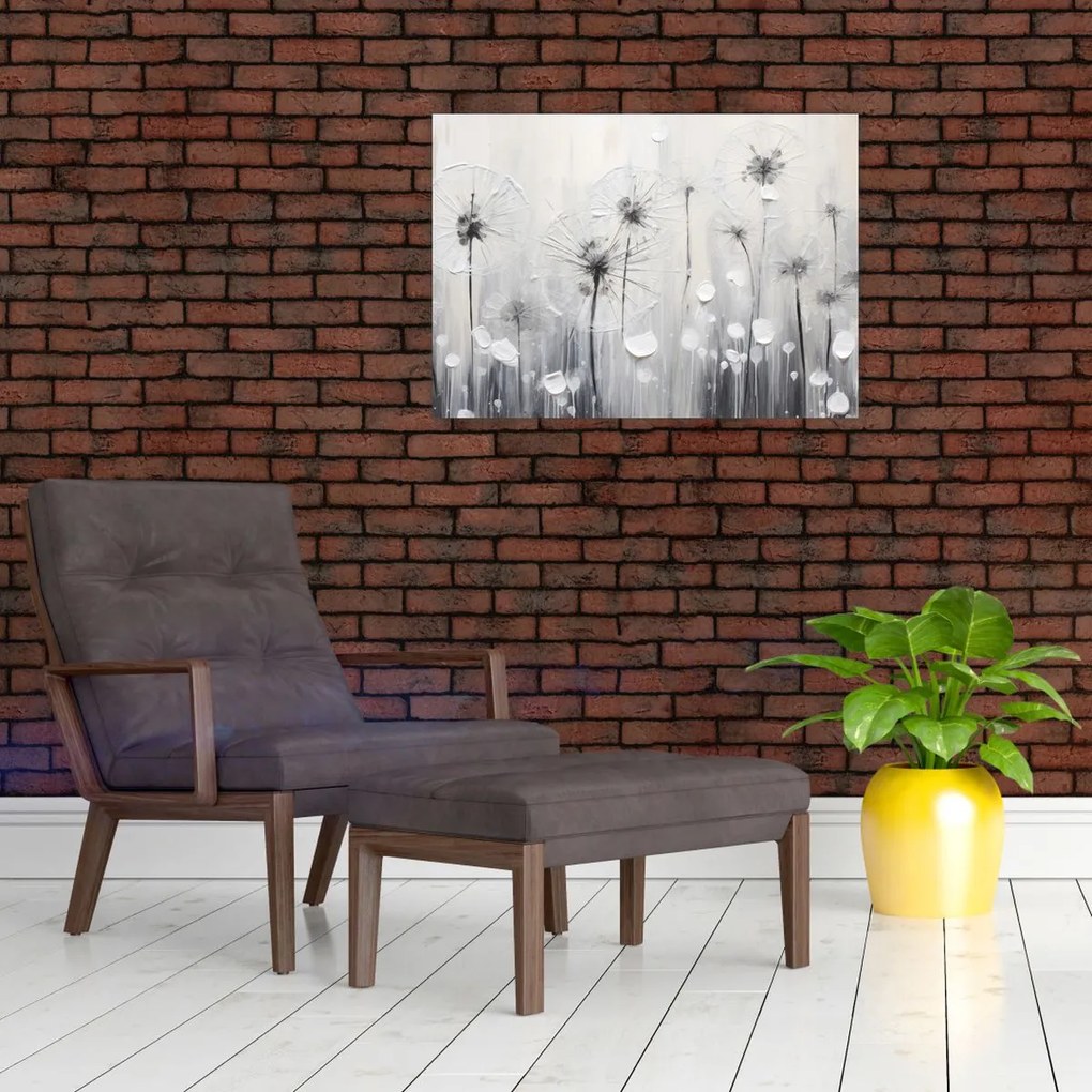 Tablou pe sticlă - Păpădii, pictură (70x50 cm)