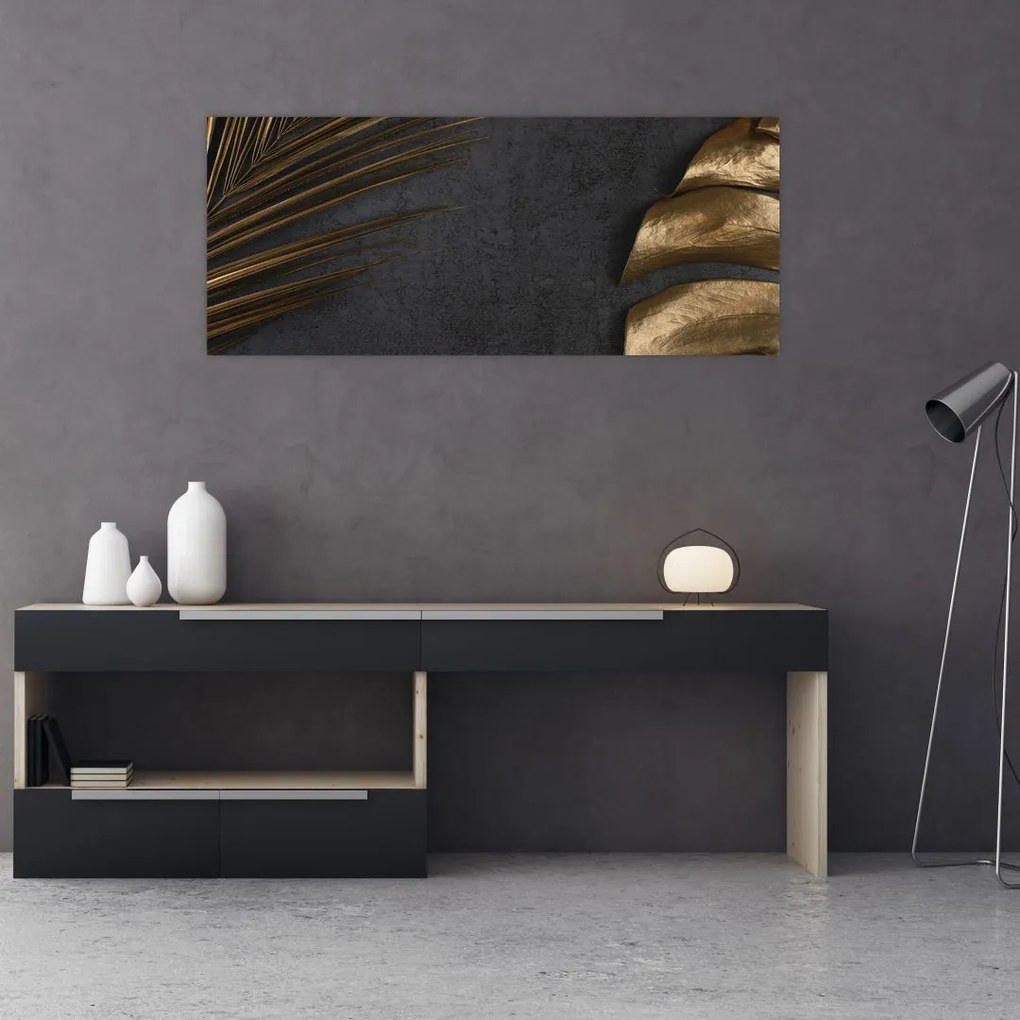 Tablou cu frunze aurii (120x50 cm)