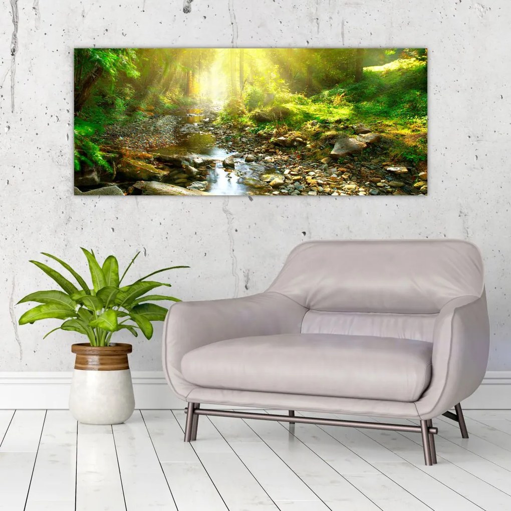 Tablou cu râul în pădurea verde (120x50 cm)