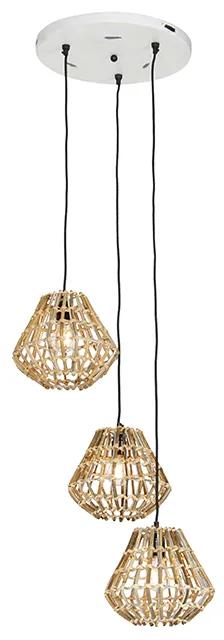 Lampa suspendata din bambus cu 3 lumini rotunde albe - Canna Diamond