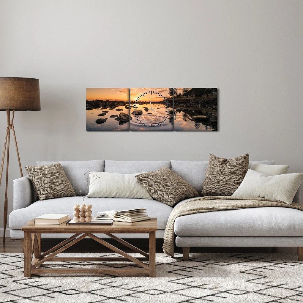 Tablou - Apus de soare la lac (cu ceas) (90x30 cm)