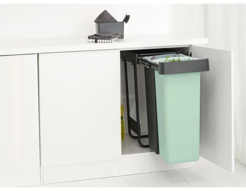 Brabantia Coș de colectare selectivă Sort&Go 1008863, 2x30 l, Montaj intern cu cadru telescopic, Gri/verde
