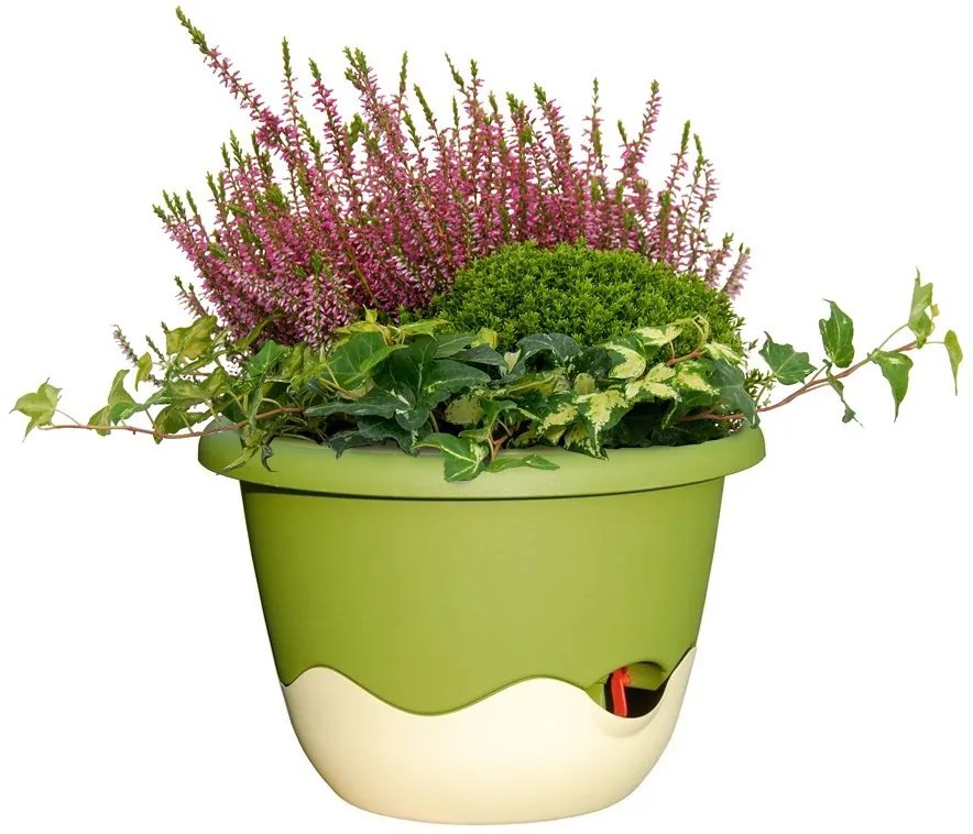 Plastia Ghiveci flori cu auto-udare Mareta verde + bej, diam. 25 cm