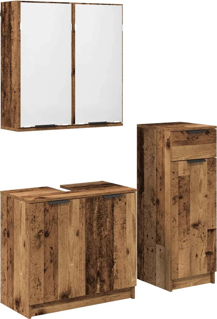 vidaXL Set de mobilier pentru baie 3 pcs Lemn vechi Lemn compozit