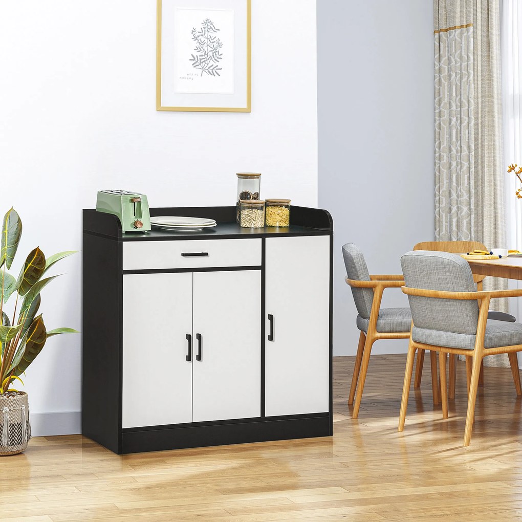 HOMCOM Dulap Bucătărie Modern MDF, 2 Dulapuri, Sertar, Rafturi Ajustabile, 90x40x90cm, Alb-Negru | Aosom Romania
