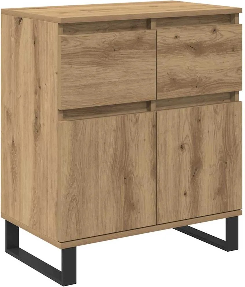 vidaXL Bufet Stejar Artizanal 60 x 35 x 70 cm Lemn Ingineresc și Fier