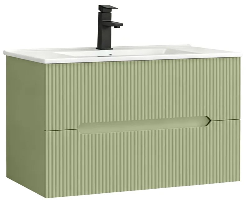 Trent 80 mobilier de baie inferior cu chiuvetă ceramică 2 sertare, verde deschis