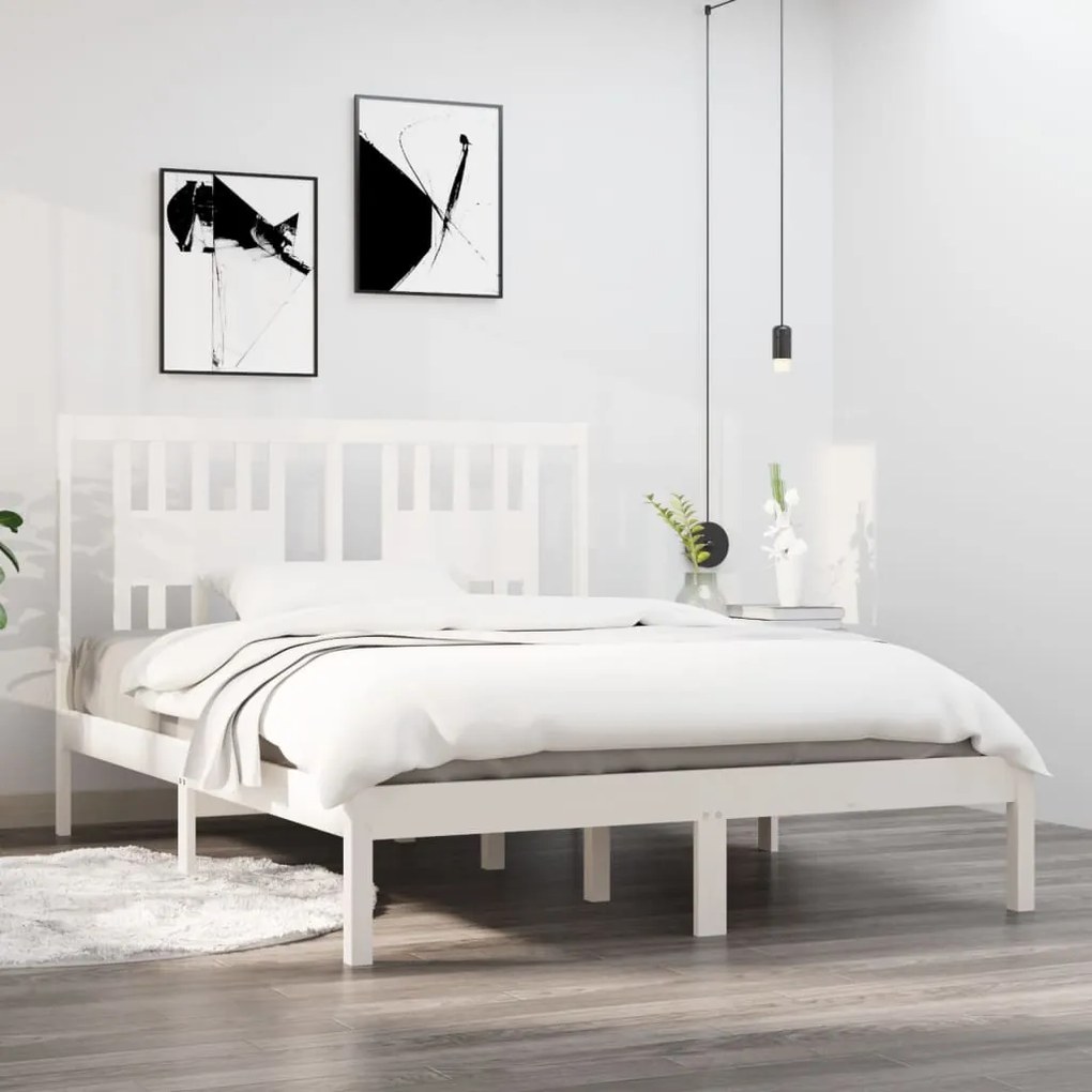3104059 vidaXL Cadru de pat, alb, 120x200 cm, lemn masiv de pin