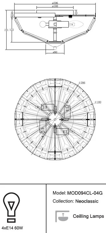 Lustra aplicata design neoclasic Facet auriu, diametru 39,6cm