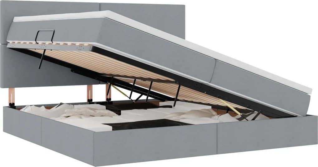 vidaXL Pat cu saltea și LED cu led Gri deschis 200 x 200 cm Poliester