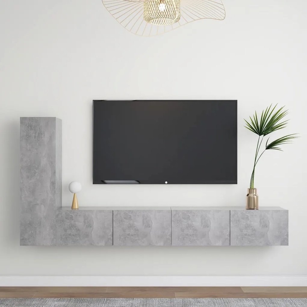 vidaXL Set de dulapuri TV, 3 buc., gri beton, lemn prelucrat