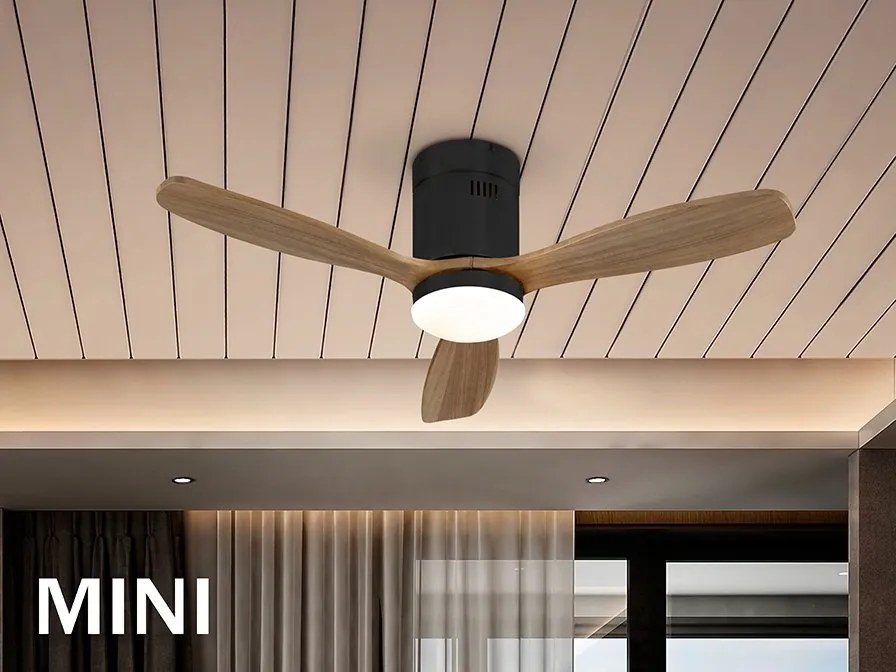 Lustra LED cu Ventilator si telecomanda Siroco MINI negru/nuc