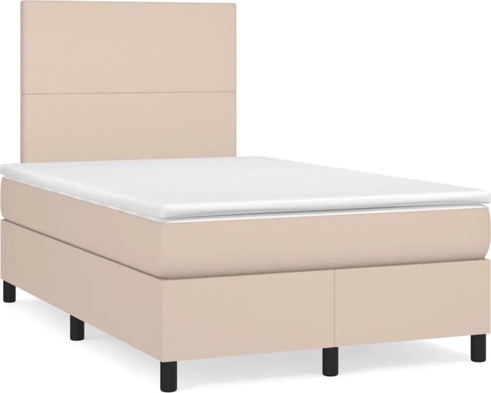 vidaXL Pat box spring cu saltea, cappuccino, 120x200cm piele ecologică
