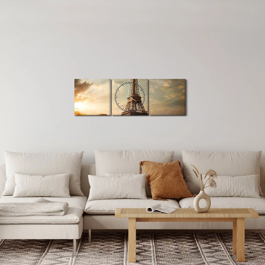Tablou - Turnul Eiffel. Paris, Franța (cu ceas) (90x30 cm)