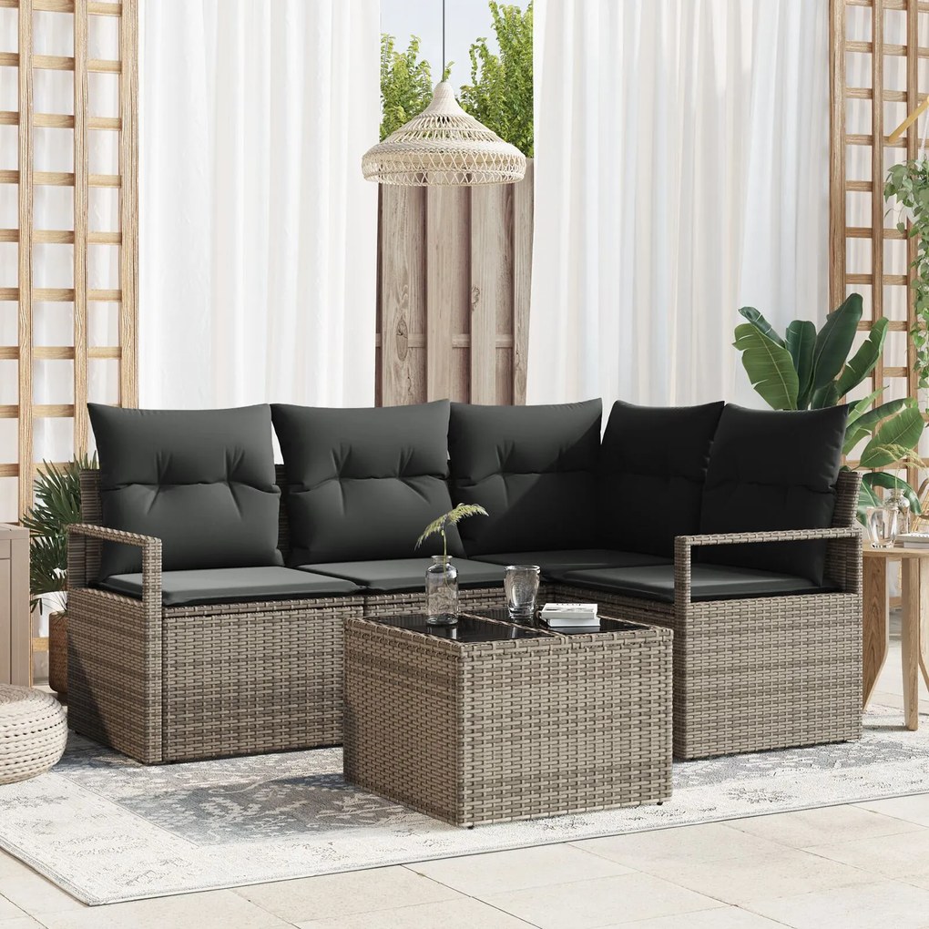 Set canapea grădină vidaXL cu perne ratan poli negru, 4 piese