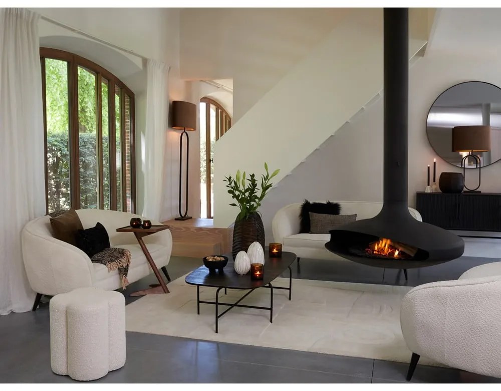 Taburet crem cu tapițerie din stofă bouclé Nalani – Light & Living