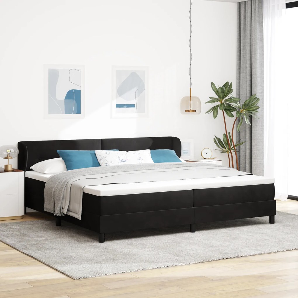 Pat box spring vidaXL cu saltea Negru 200x200 cm Catifea