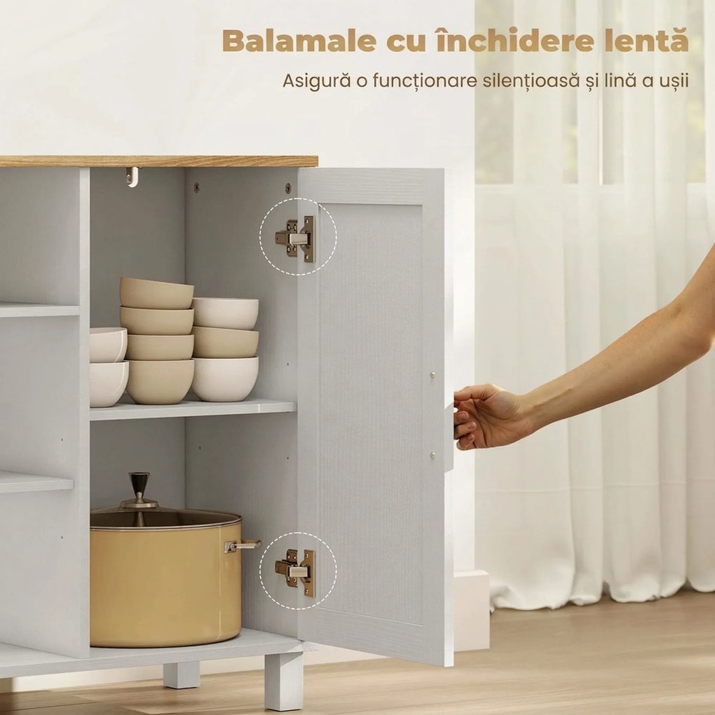 HOMCOM Dulap de Bucătărie cu Uși Amortizate, Compartiment Deschis și 2 Dulapuri Alb | Aosom Romania