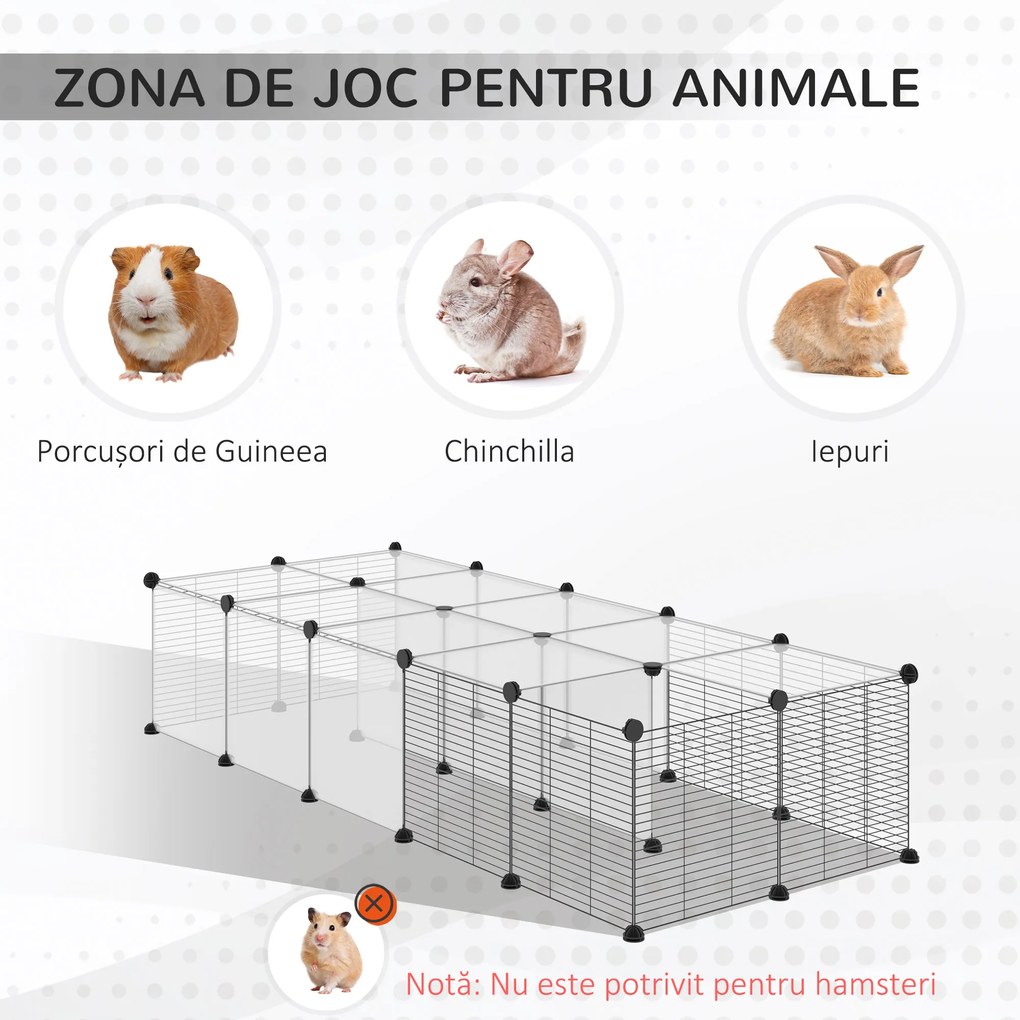 PawHut Țarc Modular pentru Animale de Talie Mică cu Panouri și Accesorii, 140x70x70 cm, Negru | Aosom Romania