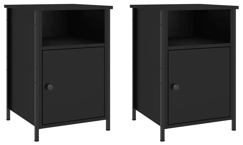 825914 vidaXL Noptiere, 2 buc., negru, 40x42x60 cm, lemn prelucrat