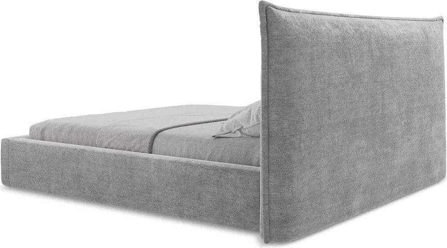 Pat matrimonial gri deschis tapițat cu spațiu de depozitare cu somieră 180x200 cm Esala – Makamii