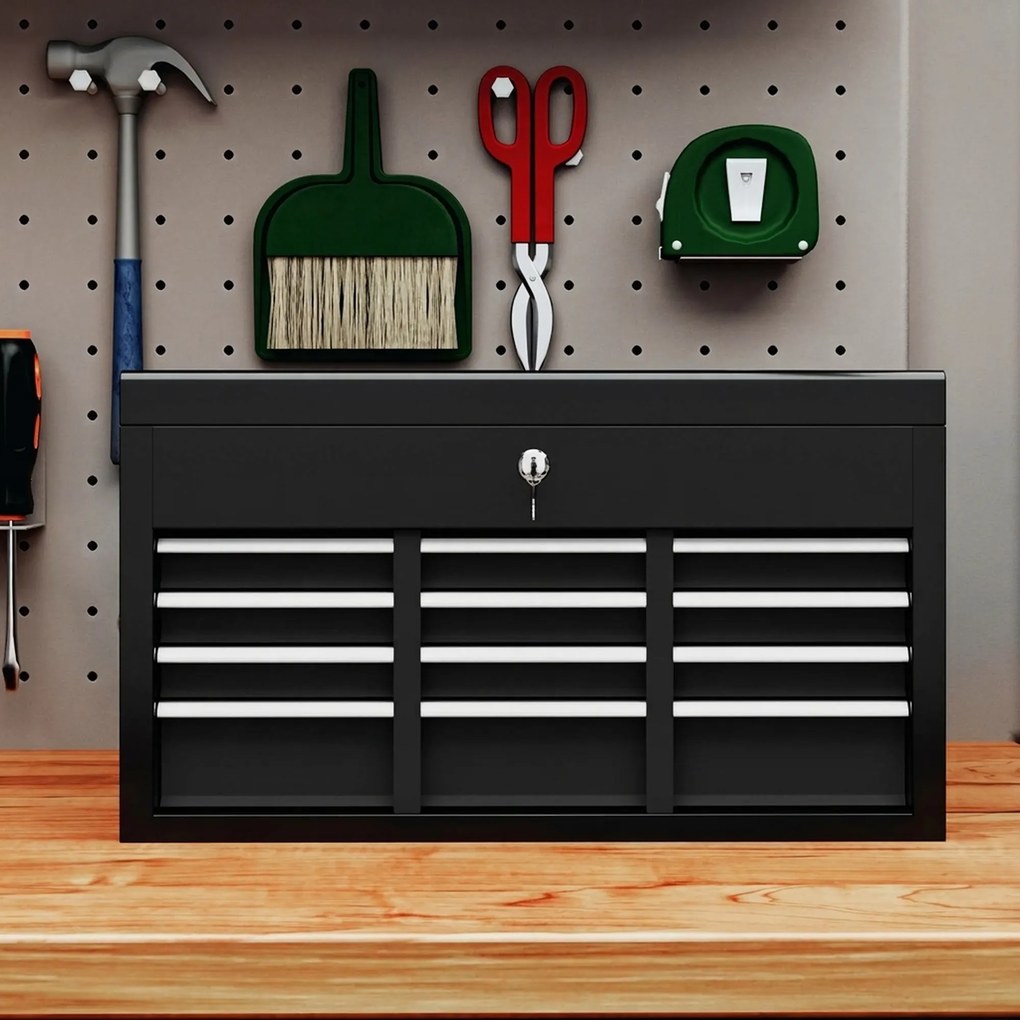 HOMCOM Comodă pentru Scule Portabilă, Cutie Metalică cu Carcasă Superioară și Glisiere pe Rulmenți cu Bile, 60x26x34 cm, Negru | Aosom Romania