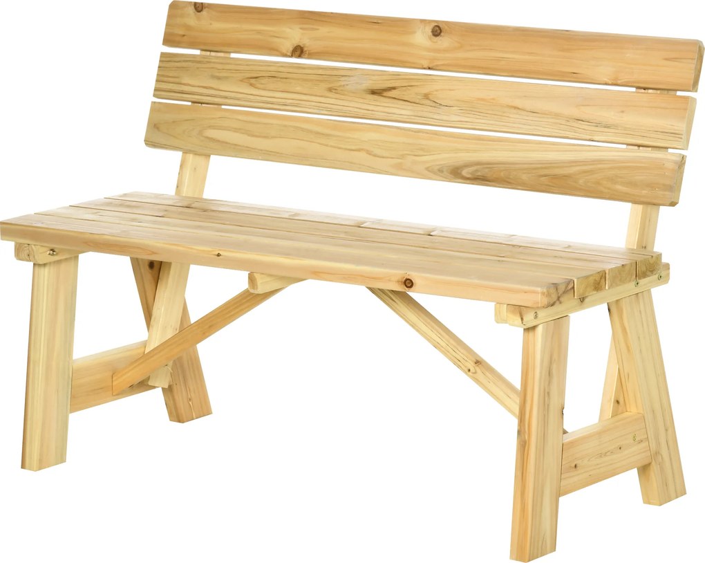 Outsunny Banca pentru Exterior din Lemn, Banca 2 Locuri pentru Gradina cu Sipci cu Spatar Inalt, 116x56x80cm, Culoare Natur | Aosom Romania