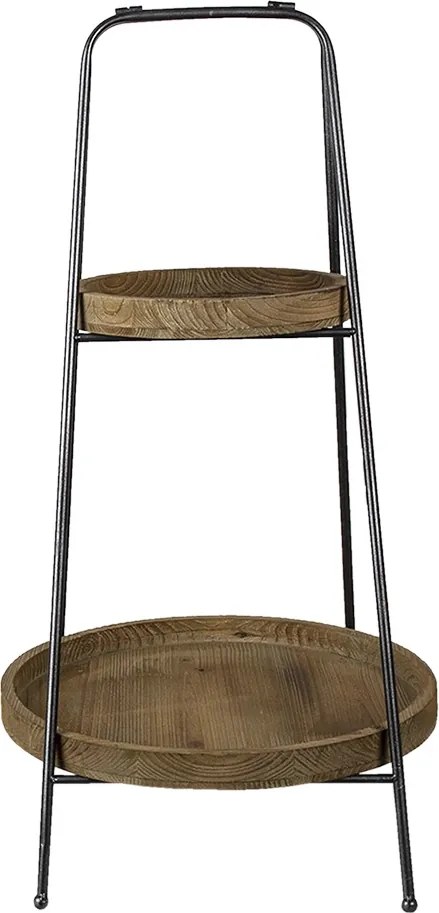 Suport pliabil din metal, cu 2 tavi de servire din lemn, Ø49x74 cm