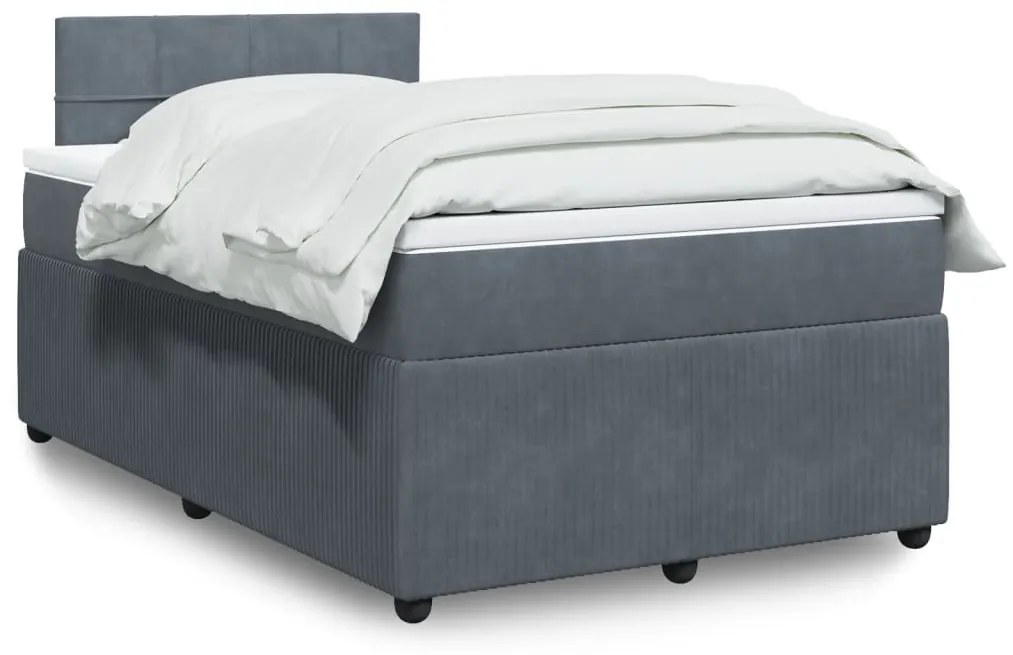 vidaXL Pat box spring cu saltea, gri închis, 120x200 cm, catifea