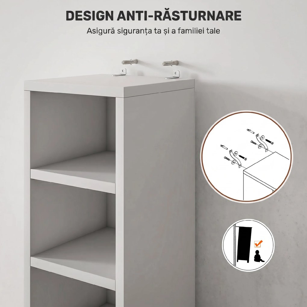 HOMCOM Raft Bibliotecă pentru CD-uri cu 12 rafturi, din MDF și panou aglomerat, 21x20x175 cm, Alb | Aosom Romania