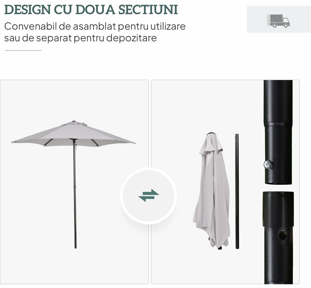 Outsunny Umbrelă Rotundă de Grădină cu Manivelă, Structură din Aluminiu, Φ196x200cm, Gri Deschis | Aosom Romania