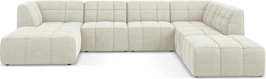 Colțar bej cu tapițerie din țesătură bouclé (în formă de "U") Aloha – Makamii