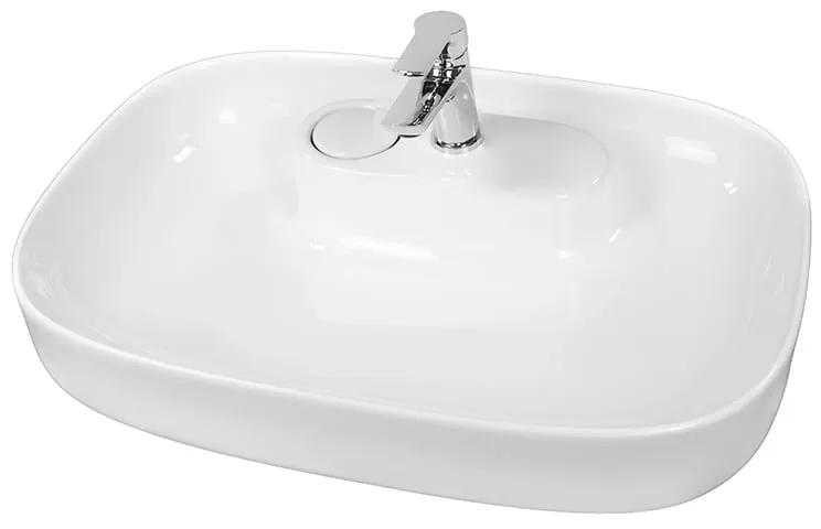 Lavoar pe blat alb lucios, dreptunghiular, 60 cm, Fluminia Pallas-V, ventil cu capac ceramic inclus
