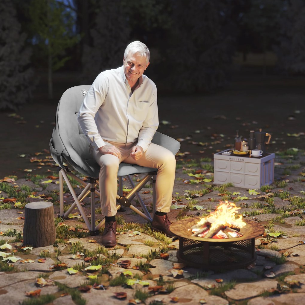 Outsunny Scaun de camping pliabil portabil și ușor cu scaun căptușit, buzunare laterale și sac de transport, gri închis | Aosom Romania