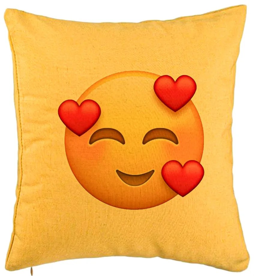 Perna Decorativa, Model Emoji In Love, 40x40 cm, Galben, Husa Detasabila, Burduf