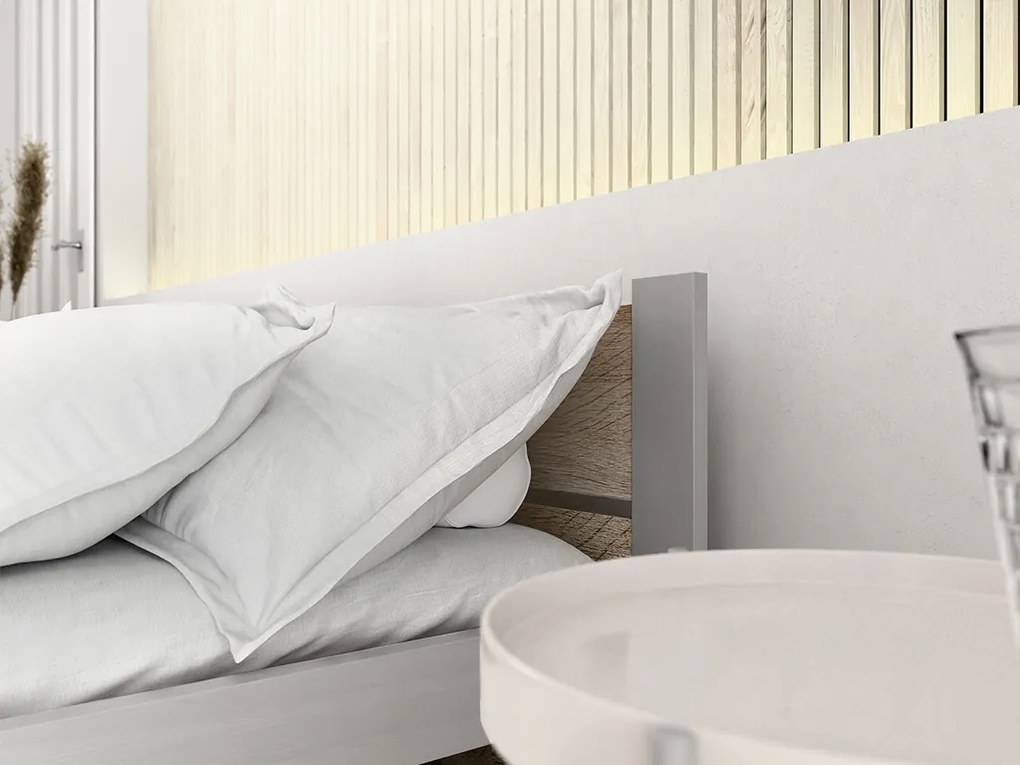 Pat de o persoana IKAROS DOUBLE 120 x 200 cm, stejar sonoma/gri Saltele: Cu saltele Deluxe 10 cm, Somiera pat: Cu lamele curbate