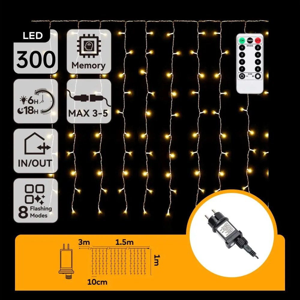 Aigostar - Ghirlandă LED de Crăciun pentru exterior 300xLED/6W/230V/8 funcții 3x1m IP44 alb cald + telecomandă
