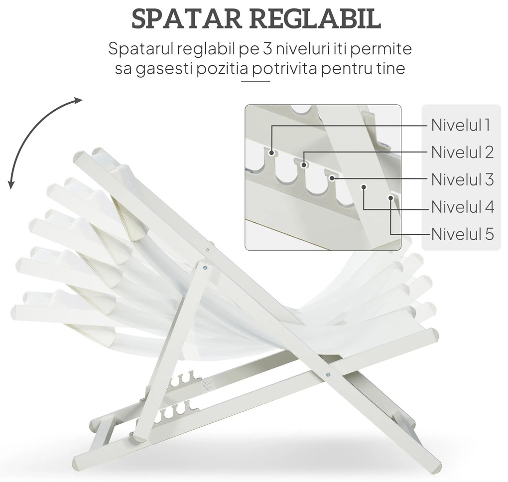 Outsunny Set 2 Scaune Fotoliu, Șezlong pentru Exterior, Pliabile și Rabatabile, din Aluminiu, 96.5 x 58 x 91.5 cm, Bej