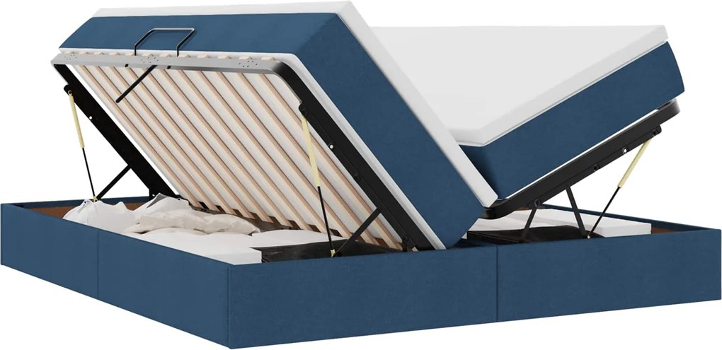 vidaXL Pat cu saltea și spațiu de depozitare albastru 200 x 200 cm