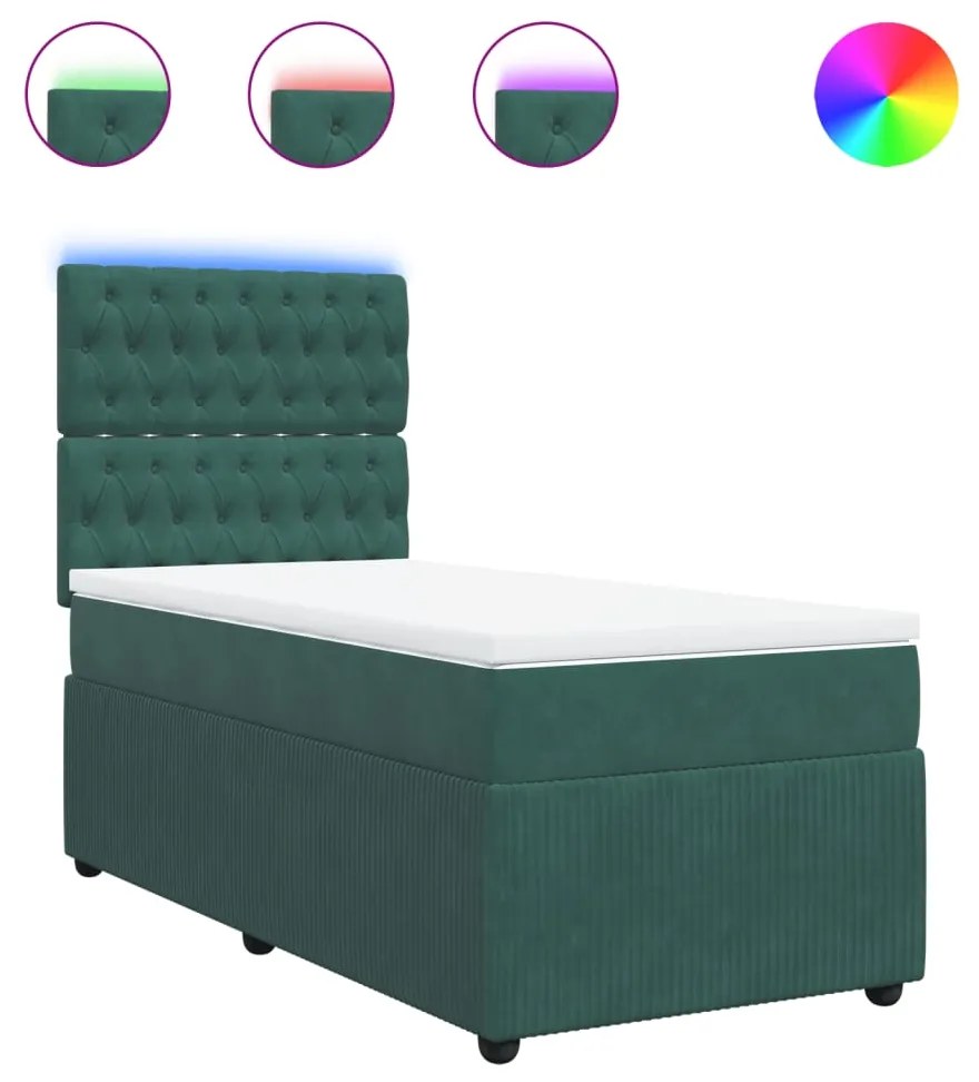 3294547 vidaXL Pat box spring cu saltea, verde închis, 90x200 cm, catifea