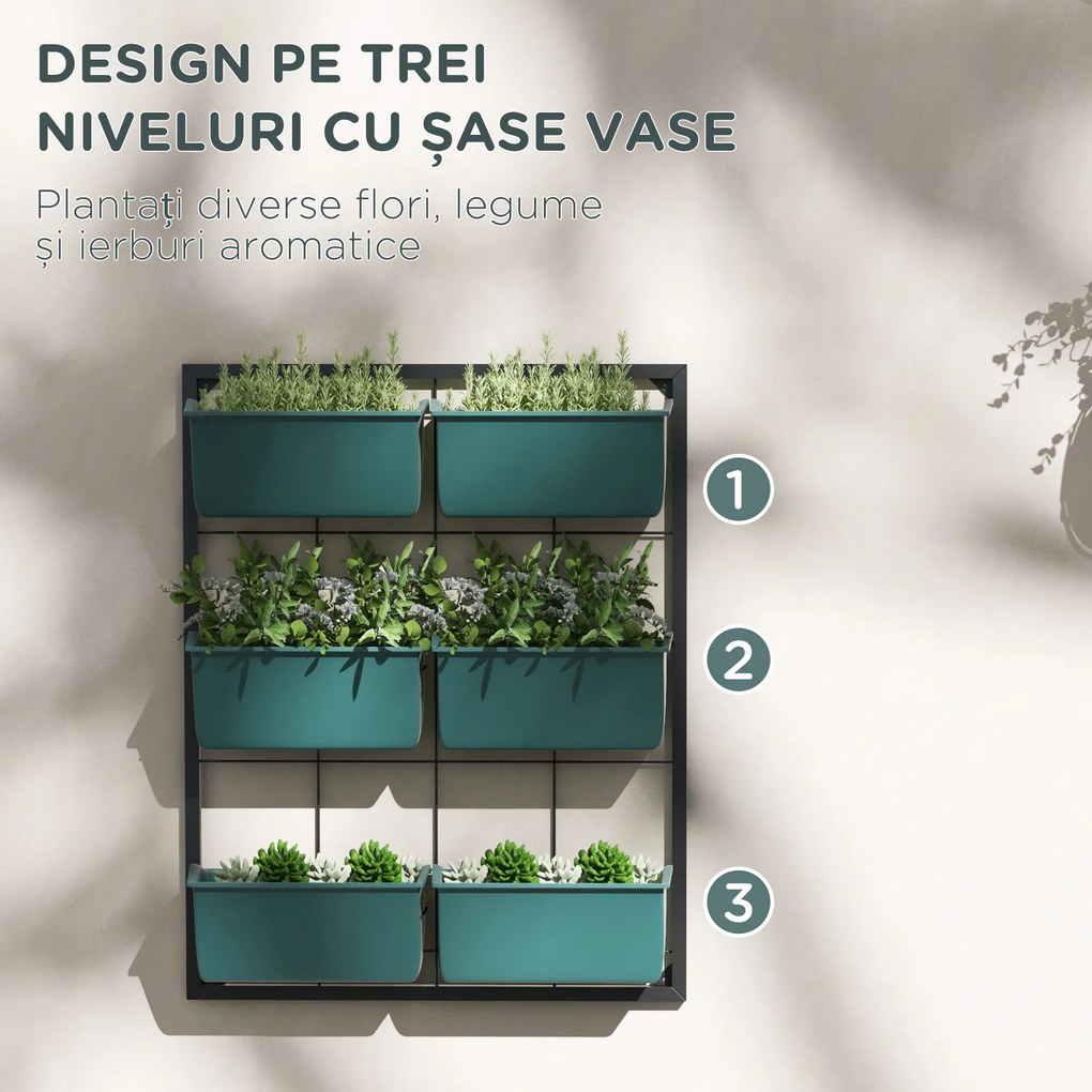 Outsunny Jardiniera de perete pe 3 nivele cu 6 ghivece pentru int | Aosom Romania