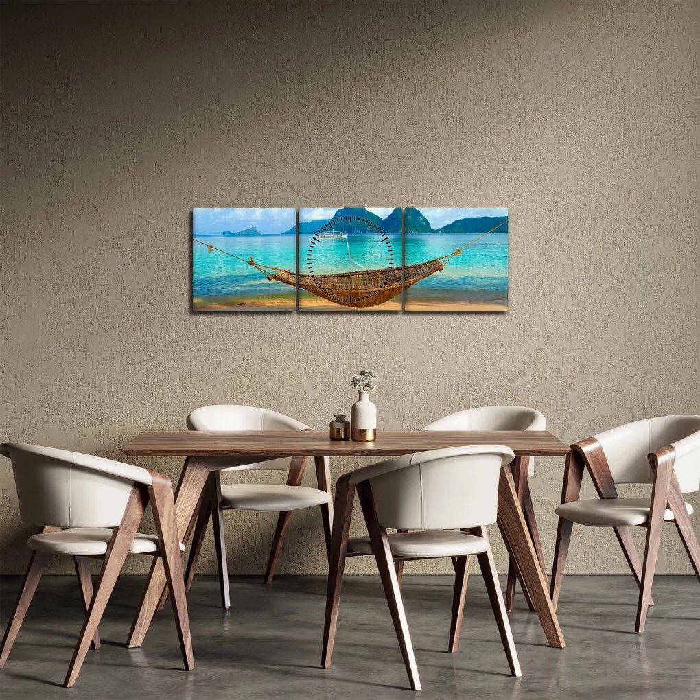 Tablou - Hamac pe plajă (cu ceas) (90x30 cm)