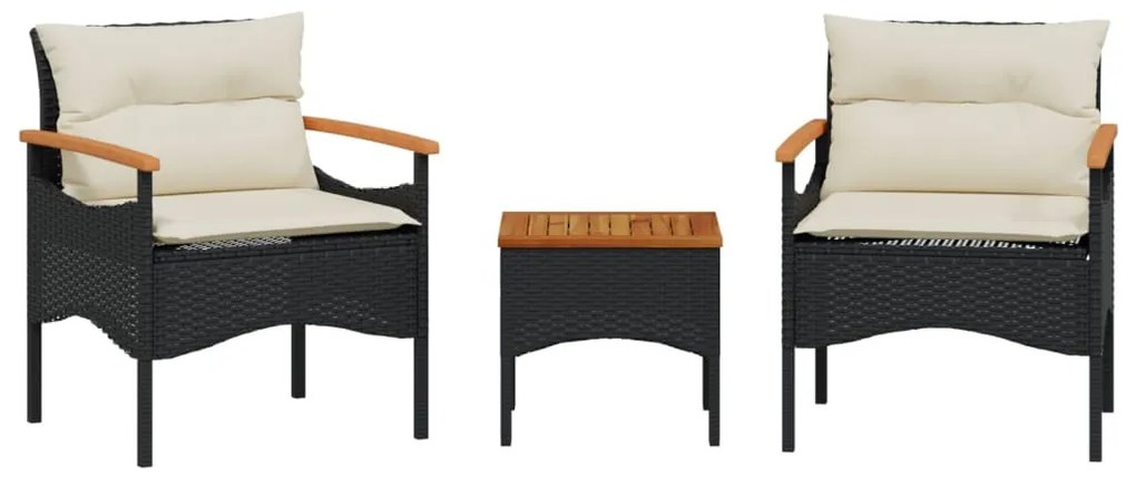 368404 vidaXL Set mobilier de grădină cu perne, 3 piese, negru, poliratan