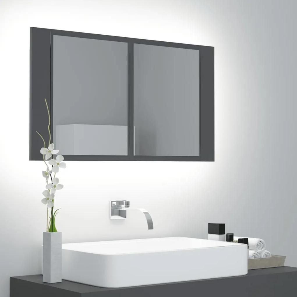 Dulap de baie cu oglindă și led, gri, 80x12x45 cm