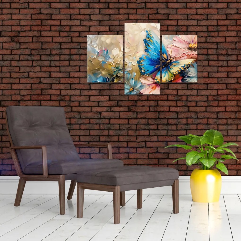 Tablou - Pictura de flori și fluturi (90x60 cm)