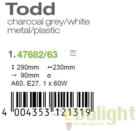 Aplica de perete iluminat exterior IP44 Todd gri inchis 47682/63 BL