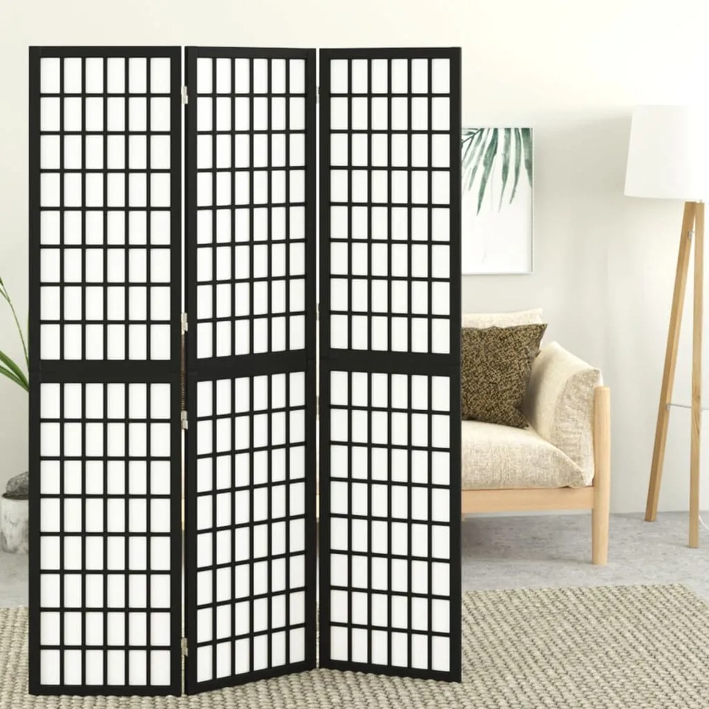 352079 vidaXL Paravan pliabil cu 3 panouri, stil japonez, negru, 120x170 cm