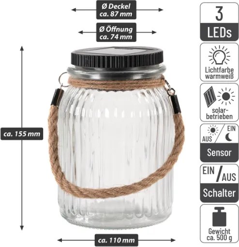 Lumină solară, 3 LED-uri, plastic, alb cald